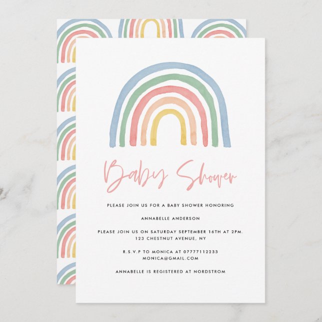 Rainbow modern watercolor stylish baby shower (Front/Back)