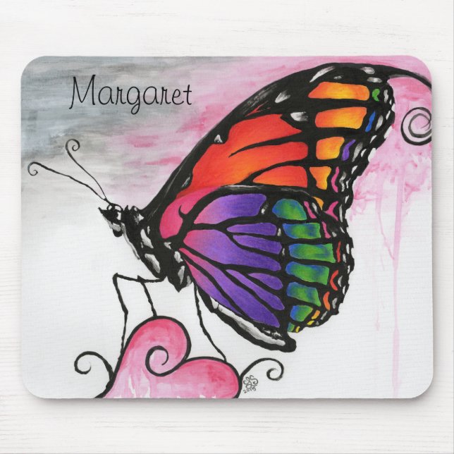 Rainbow Monarch Butterfly Colourful Fantasy Art Mouse Pad (Front)