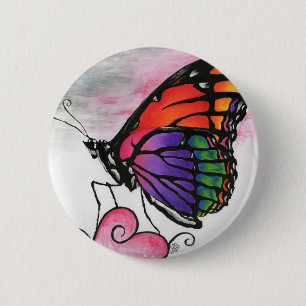 Rainbow Monarch Butterfly Original Fantasy Art 6 Cm Round Badge
