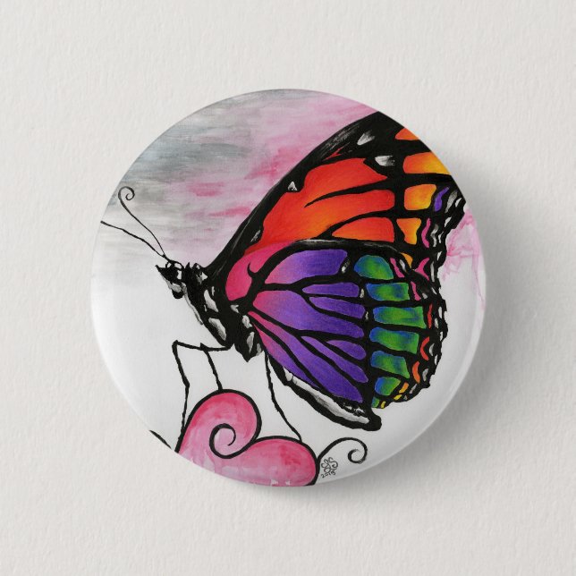 Rainbow Monarch Butterfly Original Fantasy Art 6 Cm Round Badge (Front)