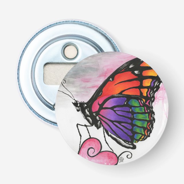 Rainbow Monarch Butterfly Original Fantasy Art Bottle Opener (Front)