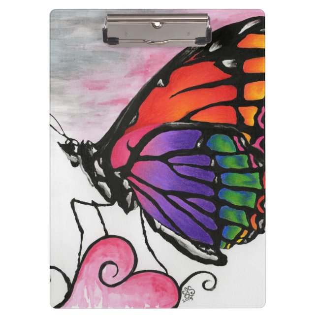 Rainbow Monarch Butterfly Original Fantasy Art Clipboard (Front)