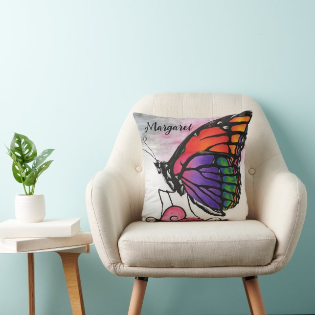 Rainbow Monarch Butterfly Original Fantasy Art Cushion (Chair)