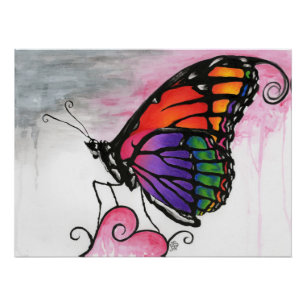 Rainbow Monarch Butterfly Original Fantasy Art Poster