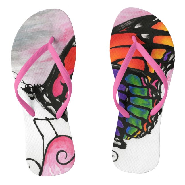 Rainbow Monarch Butterfly Original Fantasy Art Thongs (Footbed)
