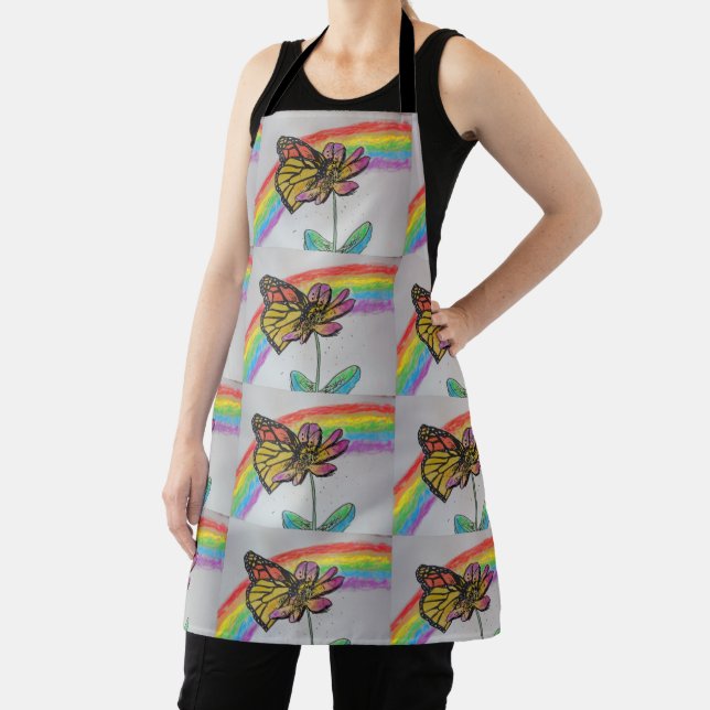 Rainbow Monarch Butterfly Painting Apron (Insitu)