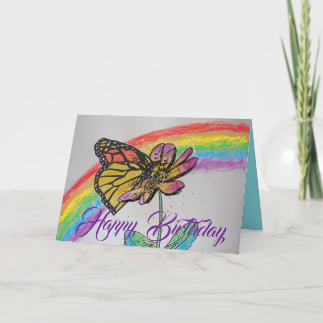 Rainbow Monarch Butterfly Painting Birthday Card (Front)