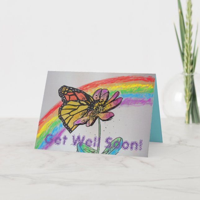 Rainbow Monarch Butterfly Painting Get Well Card (Front)