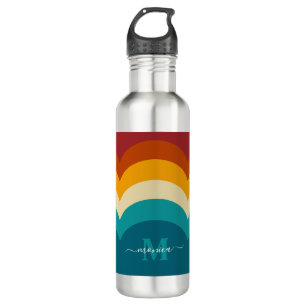 Rainbow Monogram Custom Name Retro Sunset Stripe  710 Ml Water Bottle