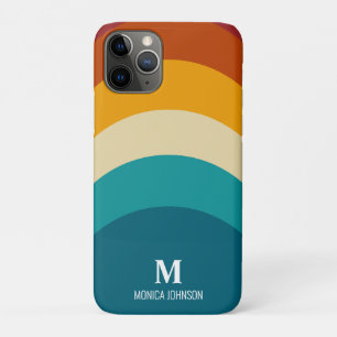 Rainbow Monogram Custom Name Retro Sunset Stripe iPhone 11 Pro Case