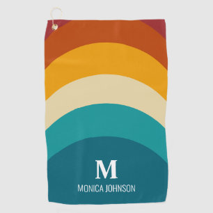 Rainbow Monogram Custom Name Retro Sunset Stripe Golf Towel