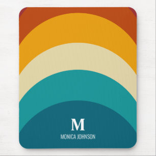 Rainbow Monogram Custom Name Retro Sunset Stripe Mouse Pad