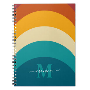 Rainbow Monogram Custom Name Retro Sunset Stripe  Notebook