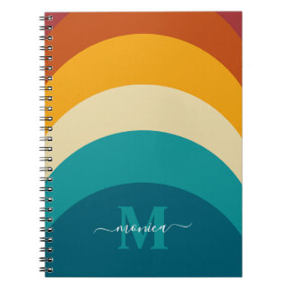 Rainbow Monogram Custom Name Retro Sunset Stripe Notebook