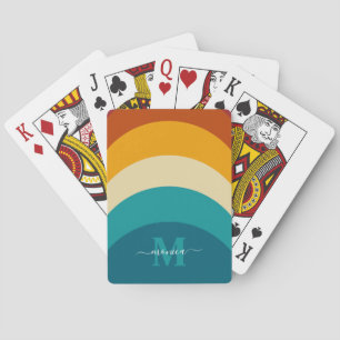 Rainbow Monogram Custom Name Retro Sunset Stripe  Playing Cards