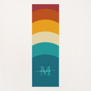 Rainbow Monogram Custom Name Retro Sunset Stripe Yoga Mat
