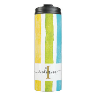Rainbow Monogram Script Name Stripes Custom Thermal Tumbler