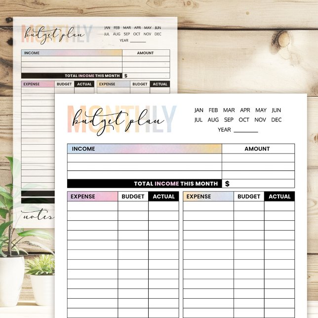 Rainbow Monthly Budget Plan of Income and Expenses Notepad (Creator Uploaded)