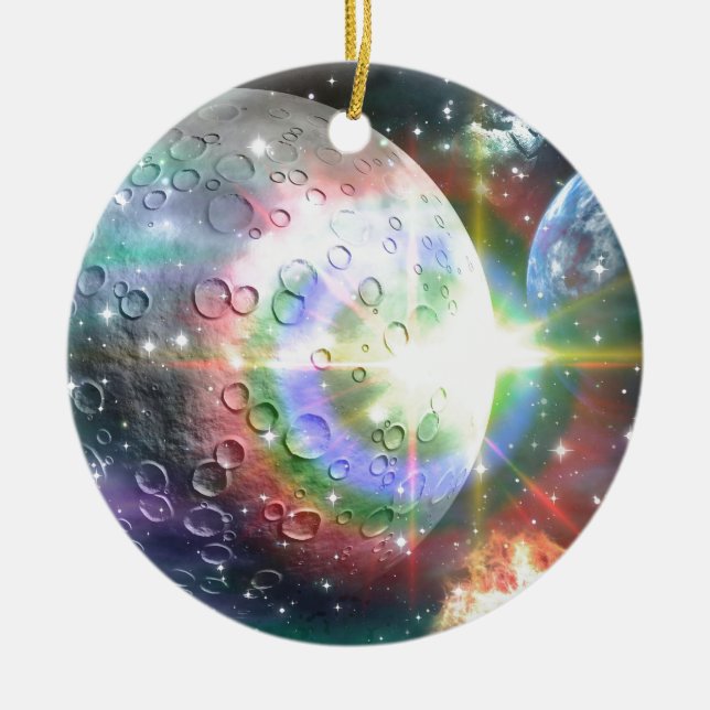 rainbow moon ceramic ornament (Front)