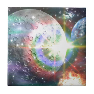 rainbow moon ceramic tile