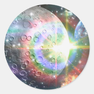 rainbow moon classic round sticker