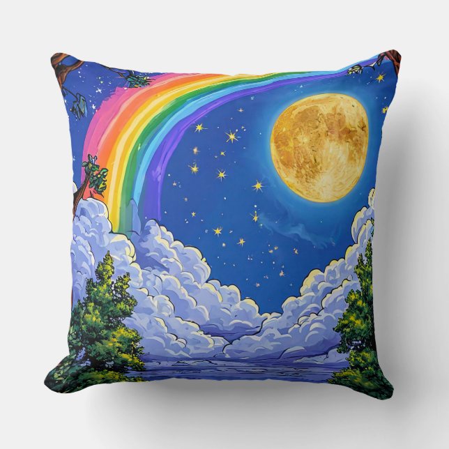 Rainbow moon night sky cushion (Front)