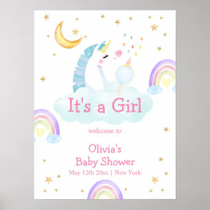 Rainbow Moon Star Unicorn Baby Shower Welcome  Poster