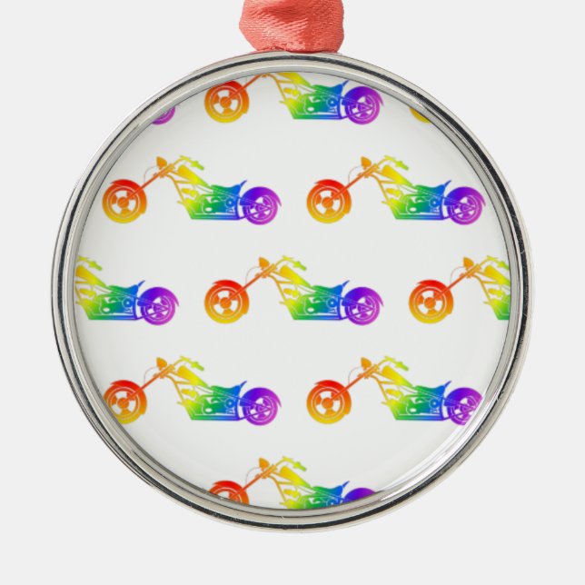 Rainbow Mortocycle Metal Ornament (Front)