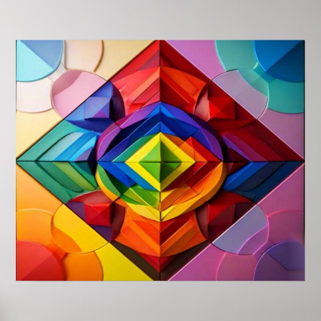 Rainbow Mosaic Geometric Pattern Abstract Poster (Front)