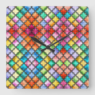 Rainbow mosaic pattern square wall clock