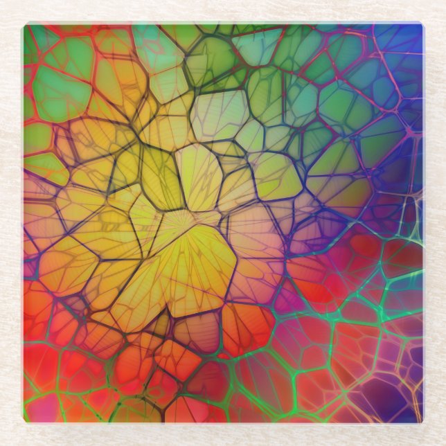 Rainbow Mosaic -Stained Glass Look Coaster (Front)
