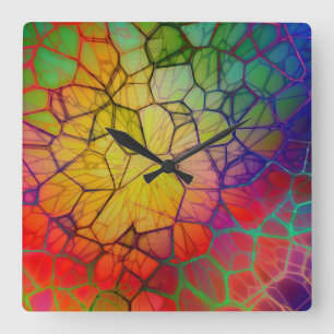 Rainbow Mosaic -Stained Glass Look Square Wall Clock