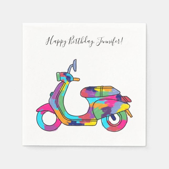 Rainbow Motor Scooter Moped Custom Message Napkin (Front)