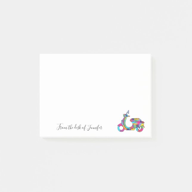 Rainbow Motor Scooter Moped Custom Message Post-it Notes (Front)