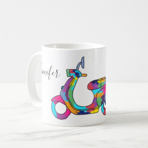 Rainbow Motor Scooter Moped Personalised Coffee Mug