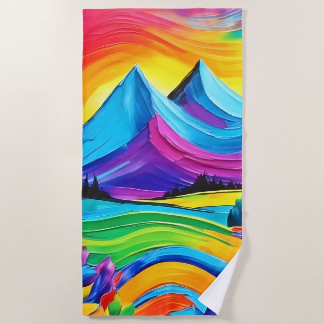 Rainbow Mountain Majesty Art Beach Towel (Front)