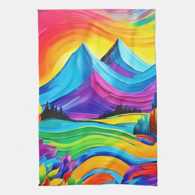Rainbow Mountain Majesty Art Tea Towel (Vertical)