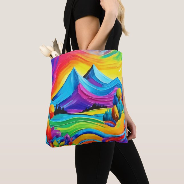 Rainbow Mountain Majesty Art Tote Bag (Close Up)
