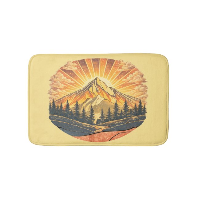Rainbow Mountain Peak | Retro Mountains Sunrise  Bath Mat (Front)