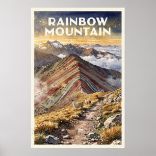 Rainbow Mountain Peru Vintage Travel Poster