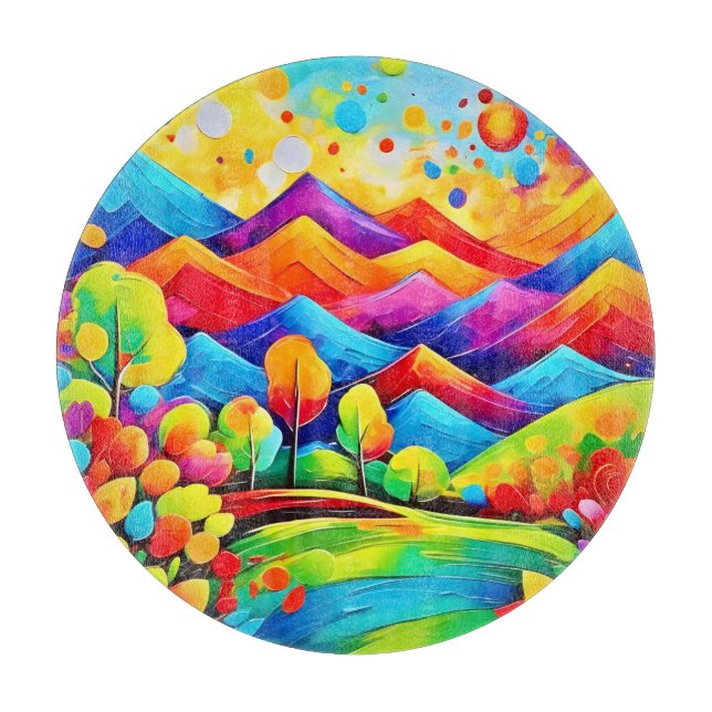 Rainbow Mountains Abstract Landscape Cutting Board (Front)