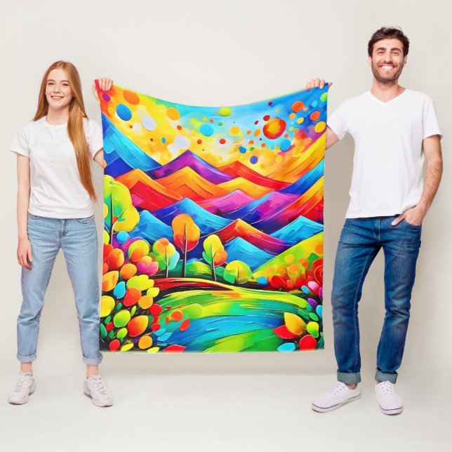 Rainbow Mountains Abstract Landscape Fleece Blanket (In Situ)