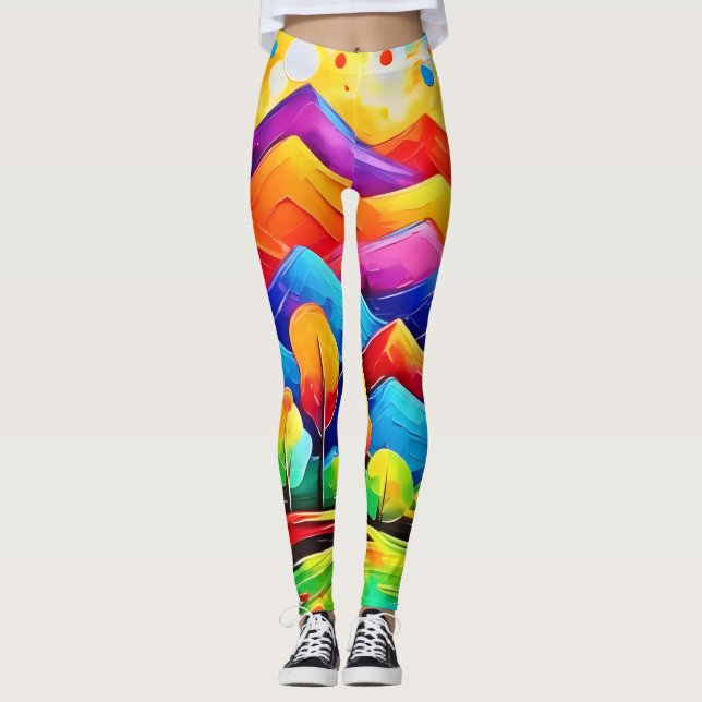 Rainbow Mountains Abstract Landscape Leggings (Front)