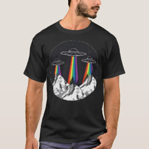 Rainbow Mountains Aliens Spaceship T-Shirt