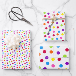 Rainbow Multi Colour Confetti Polka Dots Wrapping Paper Sheet