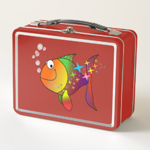 Rainbow multi colour pacific ocean tuna fish metal lunch box