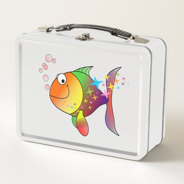 Rainbow multi colour pacific ocean tuna fish metal lunch box (Front)