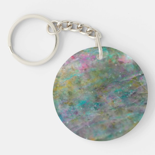 Rainbow Multi Coloured Crystal Rock Marble Key Ring (Front)