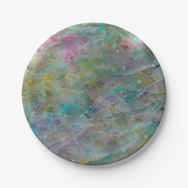 Rainbow Multi Coloured Crystal Rock Marble Paper Plate (Front)