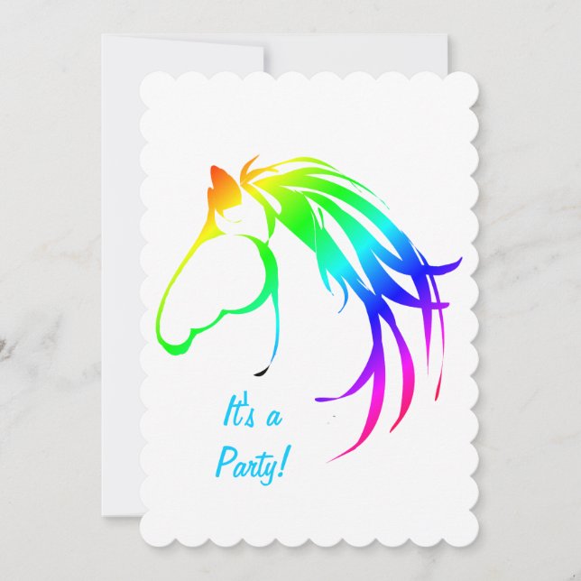 Rainbow Multicolored Horse Birthday Custom Invite (Front)